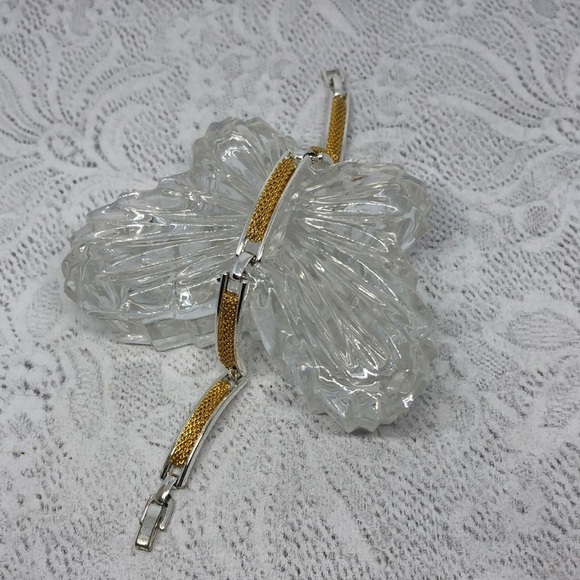 Vintage silver and gold tone costume chain bar links bracelet mixed metal. - Picture 2 of 5